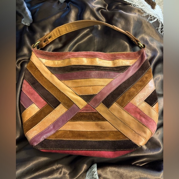 Lucky Brand Handbags - Lucky Brand Patchwork Handbag Vintage Suede Leather Shoulder Boho Hippie purse